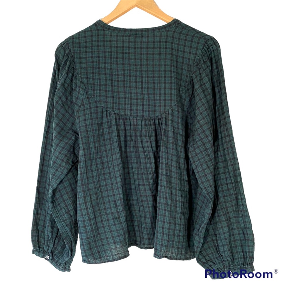MADEWELL Tartan Plaid Button Up Peasant Blouse Balloon Sleeves XL - Picture 5 of 10